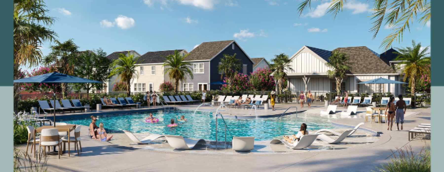 Resort-style pool with lounge chairs at Maret Cove rental homes in Port Wentworth, GA.